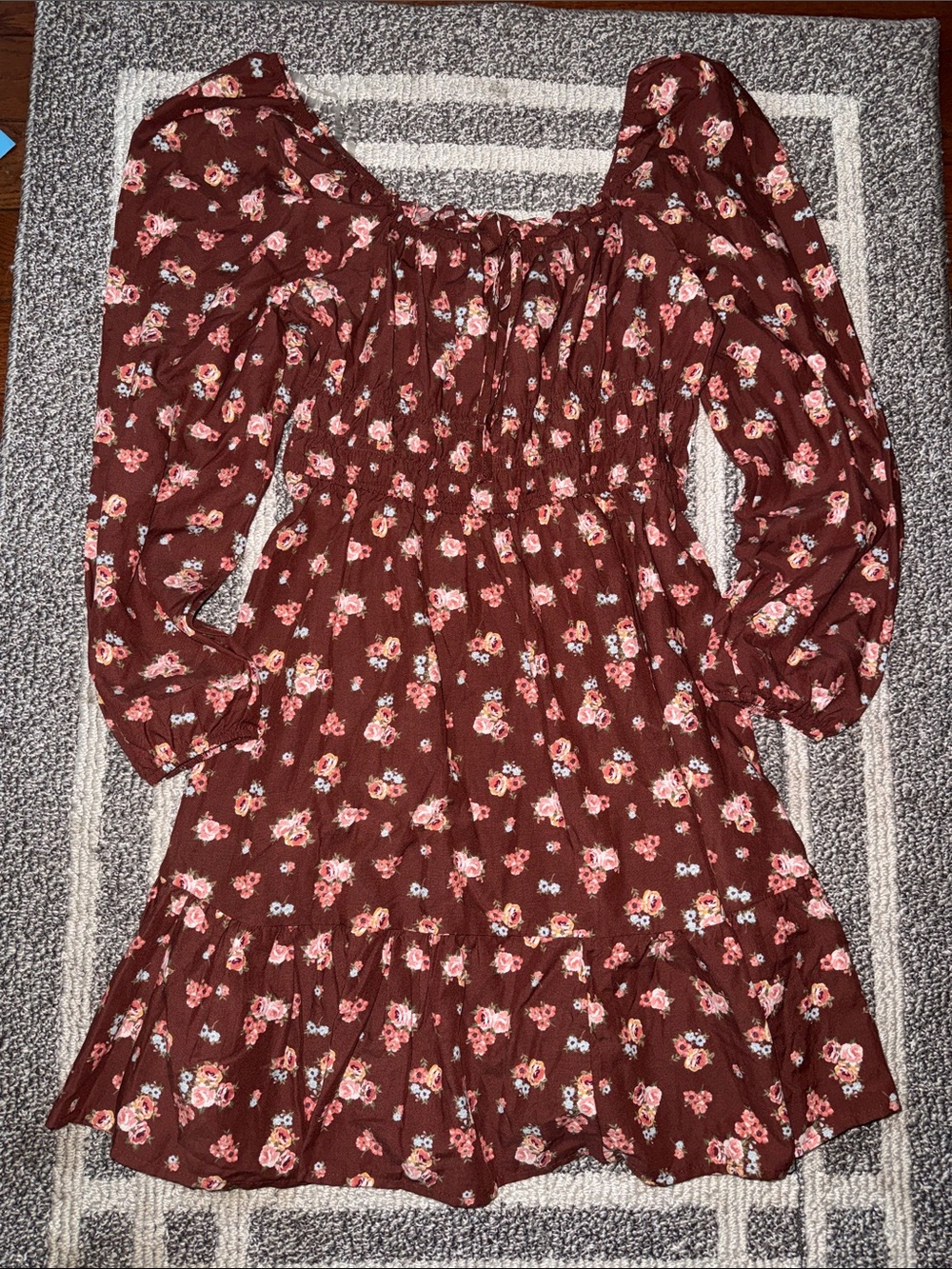 Celebrity Pink Brown Floral Long Sleeve Smocked Dress